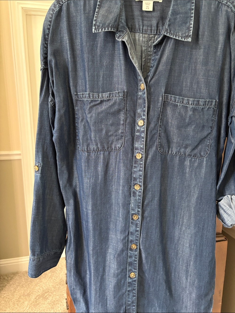Coldwater Creek Medium Tencel Denim Button-Up Tunic Long or Tab Rollup Sleeves - Picture 4 of 10